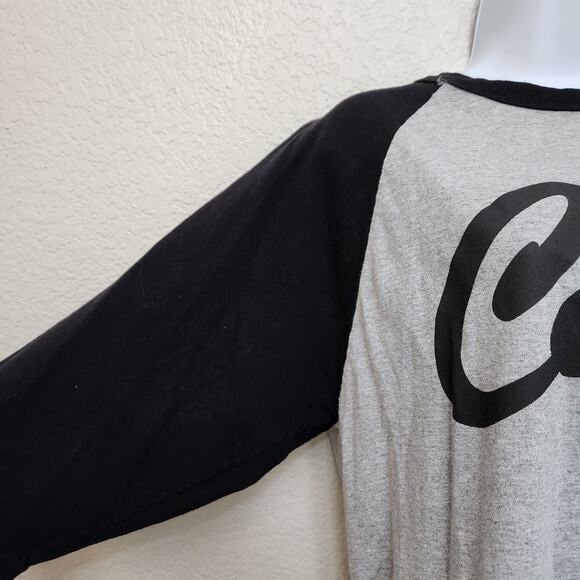 Alstyle Black Gray Cali Graphic Print T Shirt Large 3/4 Raglan Sleeves Soft - Picture 2 of 5